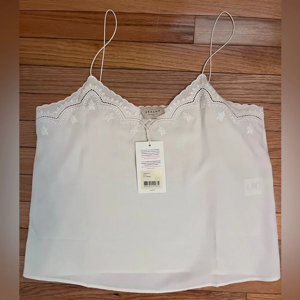 Sezane NWT Palma Top Ecru Cream Size EU 40 US 8 Silk Embroidered Camisole Top - Picture 9 of 13